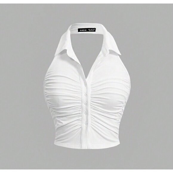 Shein MOD Women's Ruffled Halter Top Sz 4XL Womens White Halter Top - Picture 1 of 12